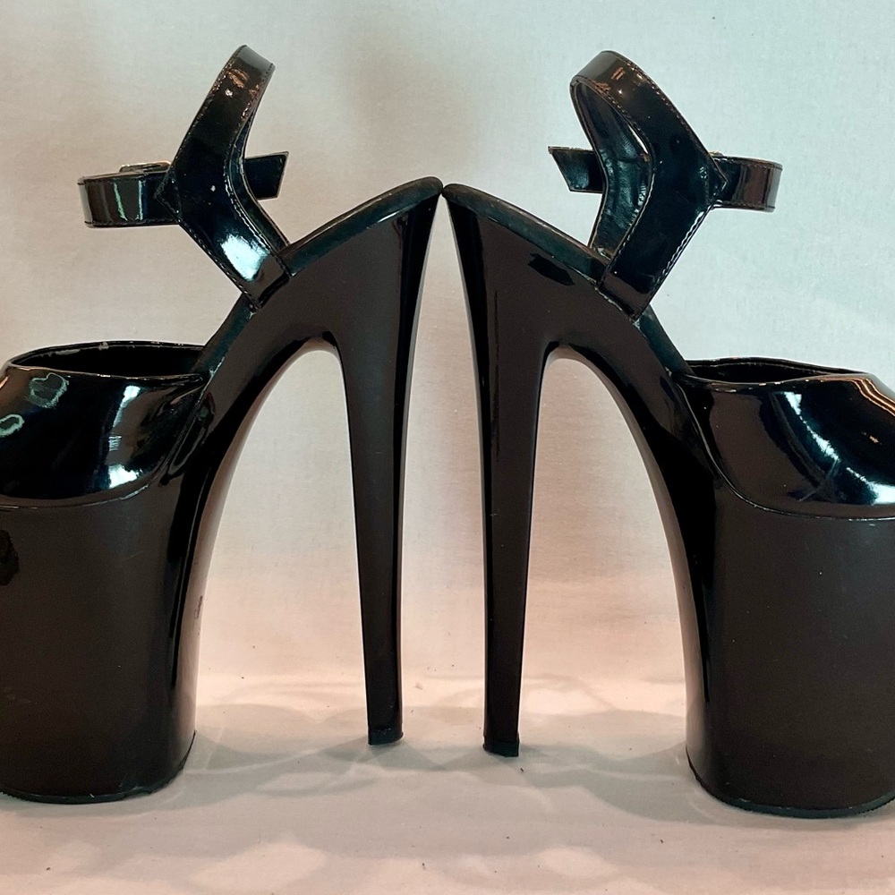 PLEASER FLAMINGO 808 Black 4inch Platform 8inch Heels Ankle strap Worn once SZ 6 - Picture 12 of 14